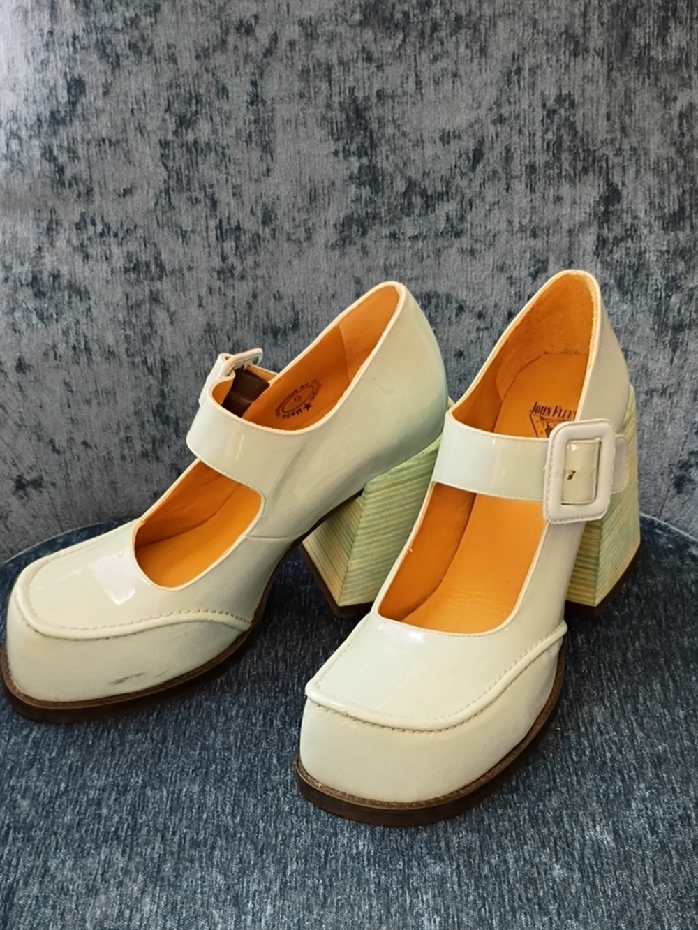John Fluevog Light Blue Patent Leather Platform Heels Size 9